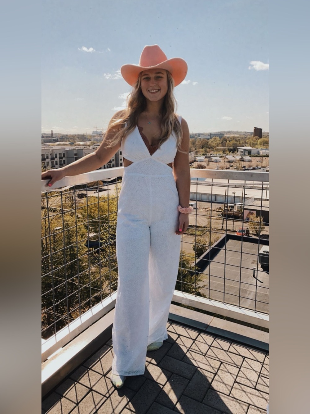 White Sequin Plunge V-Neck Jumpsuit